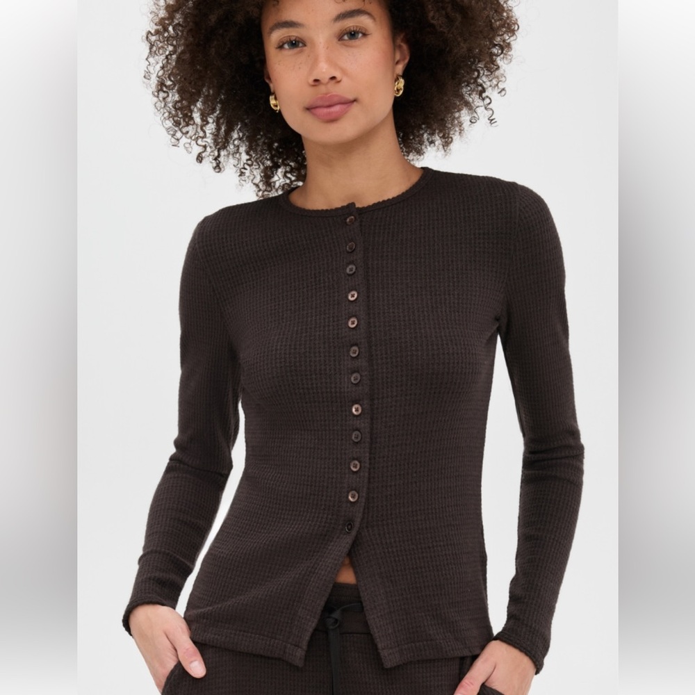 Madewell NWT Waffle Knit Cutaway Cardigan in Molasses color